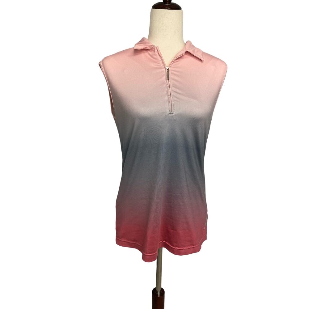 Jofit sleeveless pink gray ombre polo golf casual shirt 1/4 zip women's size med